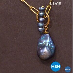 Rarities Carol Brodie 201/4" Gold Plated Pearl Toggle Drop Necklace BLACK nwt